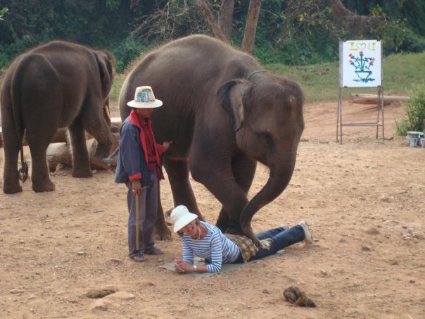 "Masaje Thai" en show con elefantes, Chiang Dao Elephant Camp (2007), Tailandia